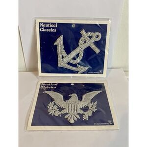 VTG Metallic Anchor Eagle Flag Nautical Silver Applique Sewing St Louis Trimming